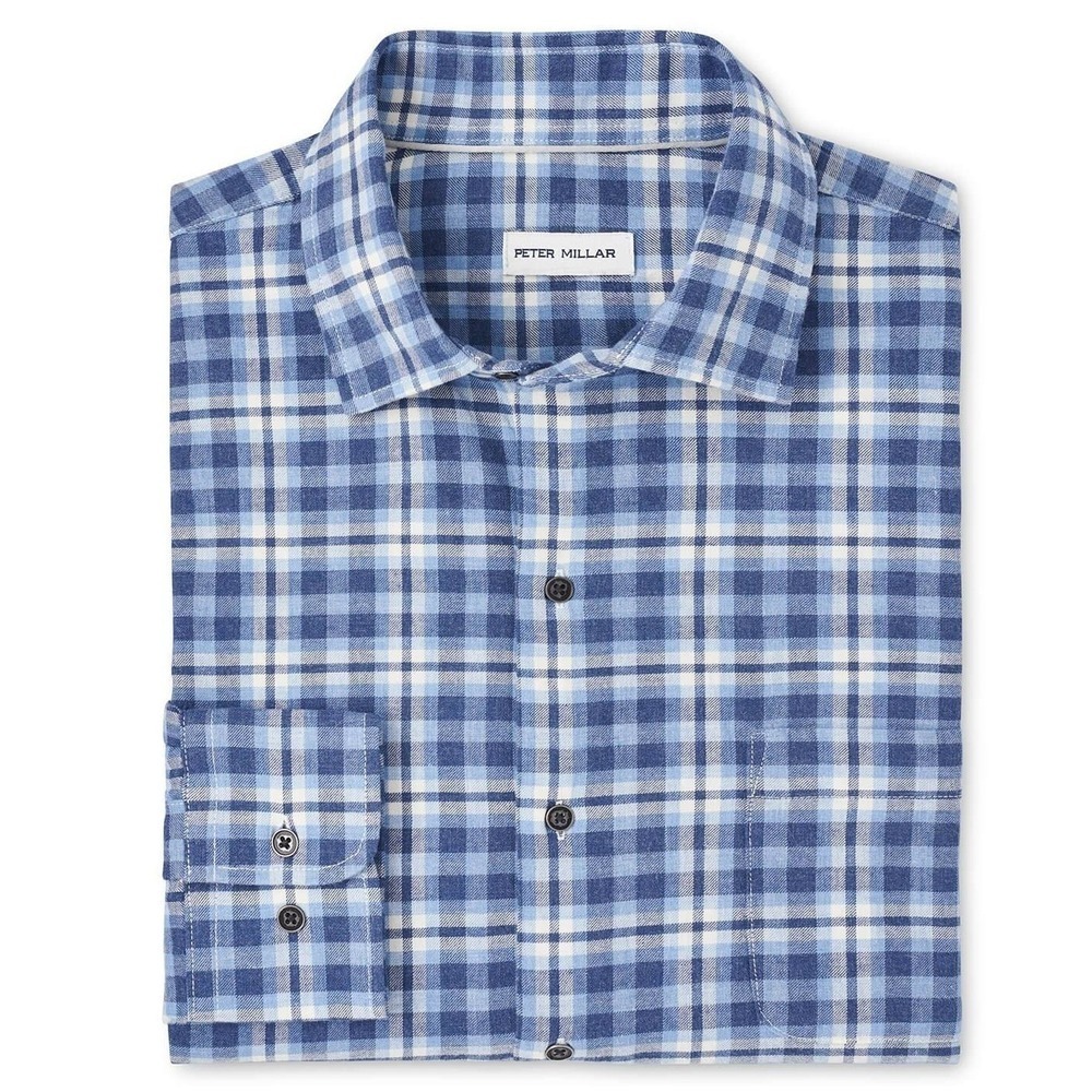 NWT Peter Millar Gander Ocean Blue Cotton Sport Shirt L